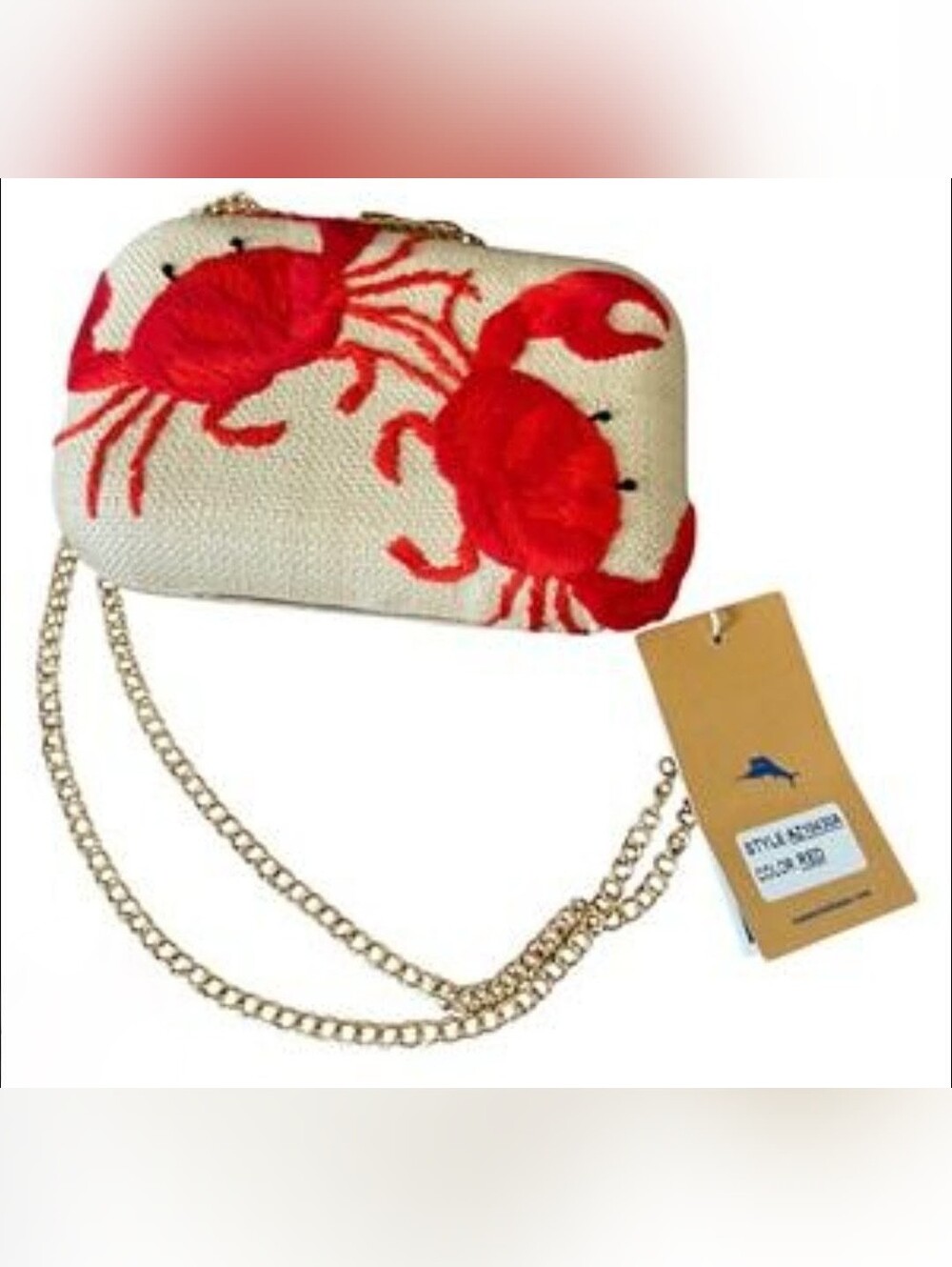 Tommy Bahama Tik Tok Famous Viral Woven Crab Clutch Crossbody w/ Gold Chain NWT